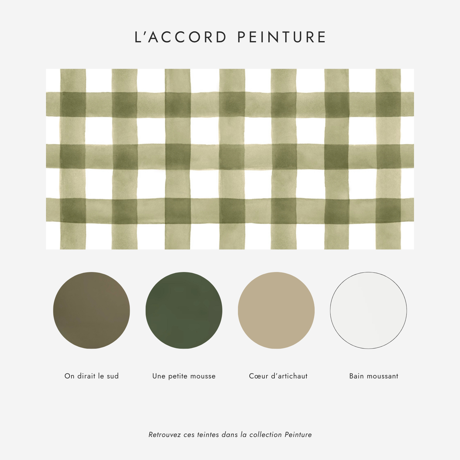 L'accord peinture pour le papier peint Telle mère telle fille - Vert : quatre teintes Bilboquet à associer