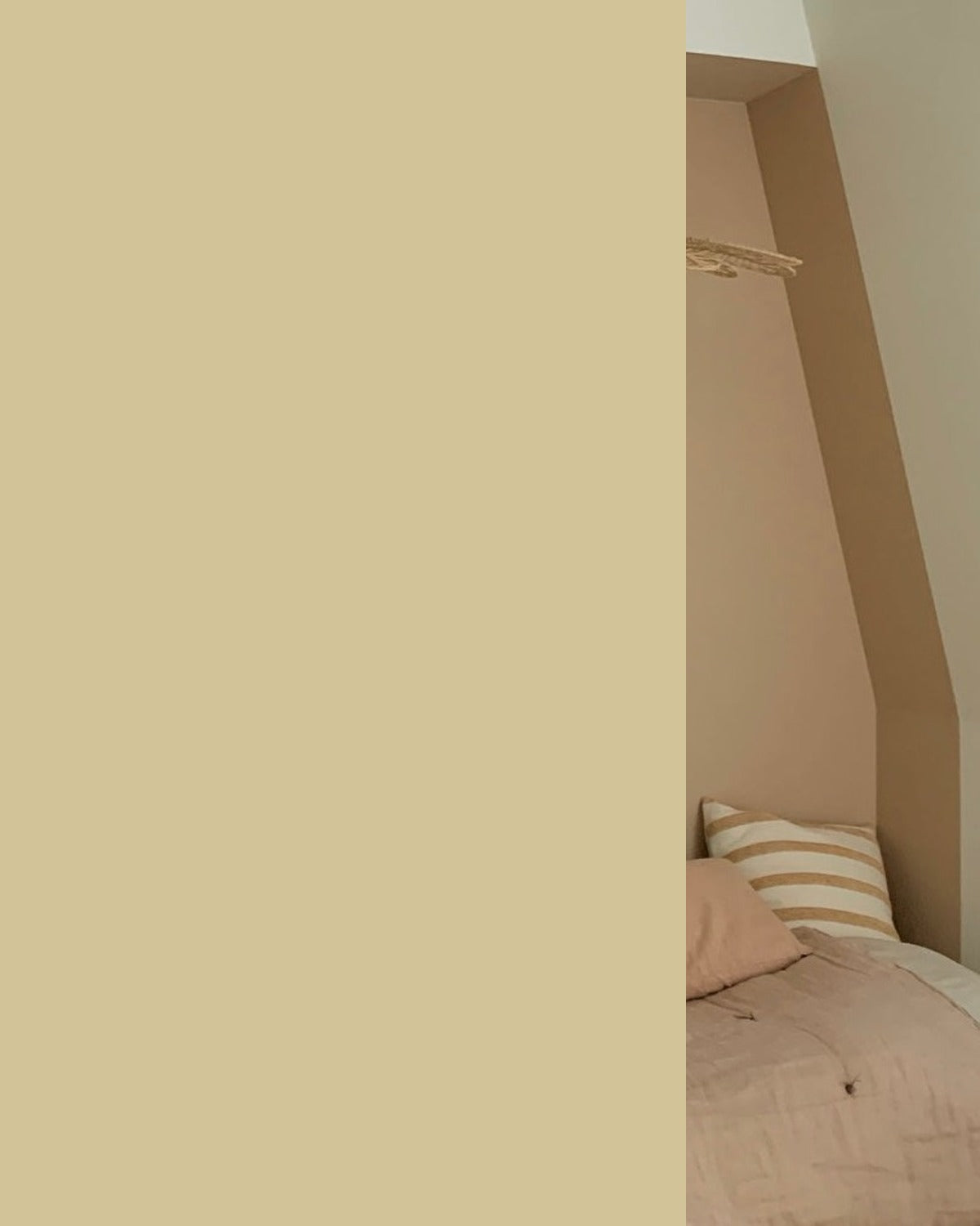Échantillon de peinture Mimi cracra Bilboquet Deco, beige rosé présenté dans une chambre