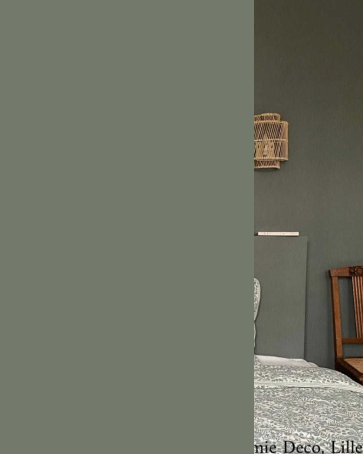 Échantillon de peinture Pique-nique Bilboquet Deco, vert kaki présenté dans une chambre