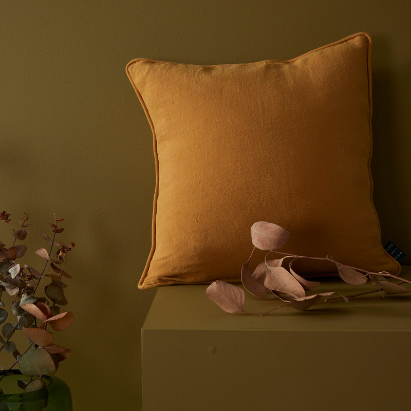Housse de coussin carré " lève-tard " - Moutarde