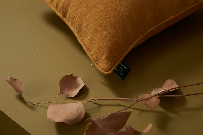 Housse de coussin carré " lève-tard " - Moutarde