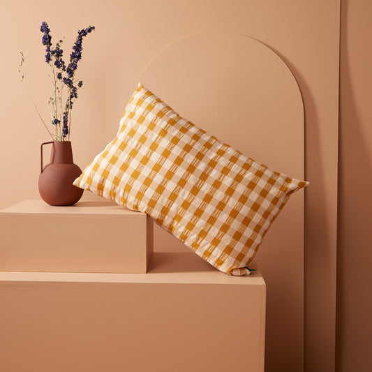 Housse de coussin rectangulaire - Vichy camel-linge de maison-Bilboquet Deco