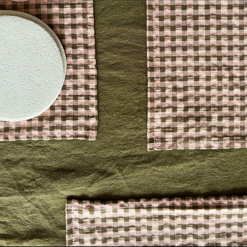 Serviettes de table " un petit creux " - Vichy vert